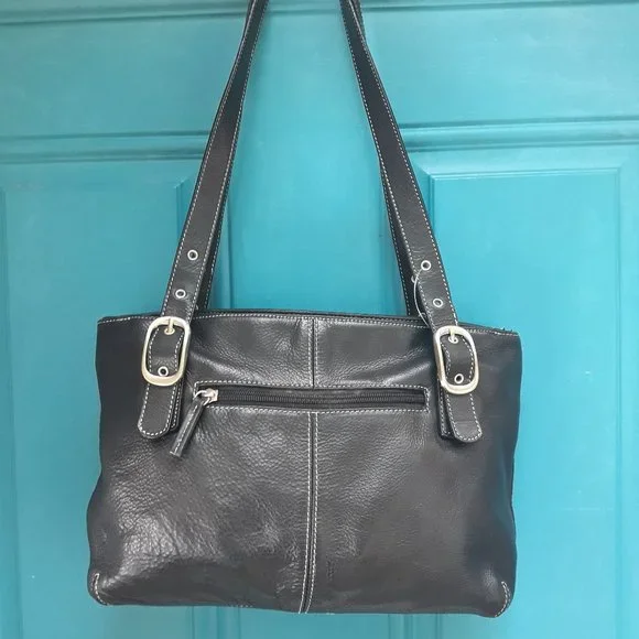 Pebbled Leather Purse Shoulder Bag Genuine Black Leather Adjustable Straps - Picture 6 of 16